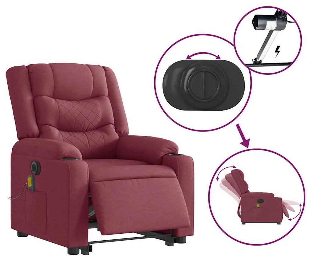 Poltrona elevatória de massagens elétrica tecido vermelho tinto