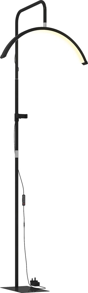 HOMCOM Candeeiro de Pé Meia Lua  com Cabeça Giratória 350° 7 Temperaturas de Cor Brilho Ajustável Suporte para Telemóvel Preto | Aosom Portugal