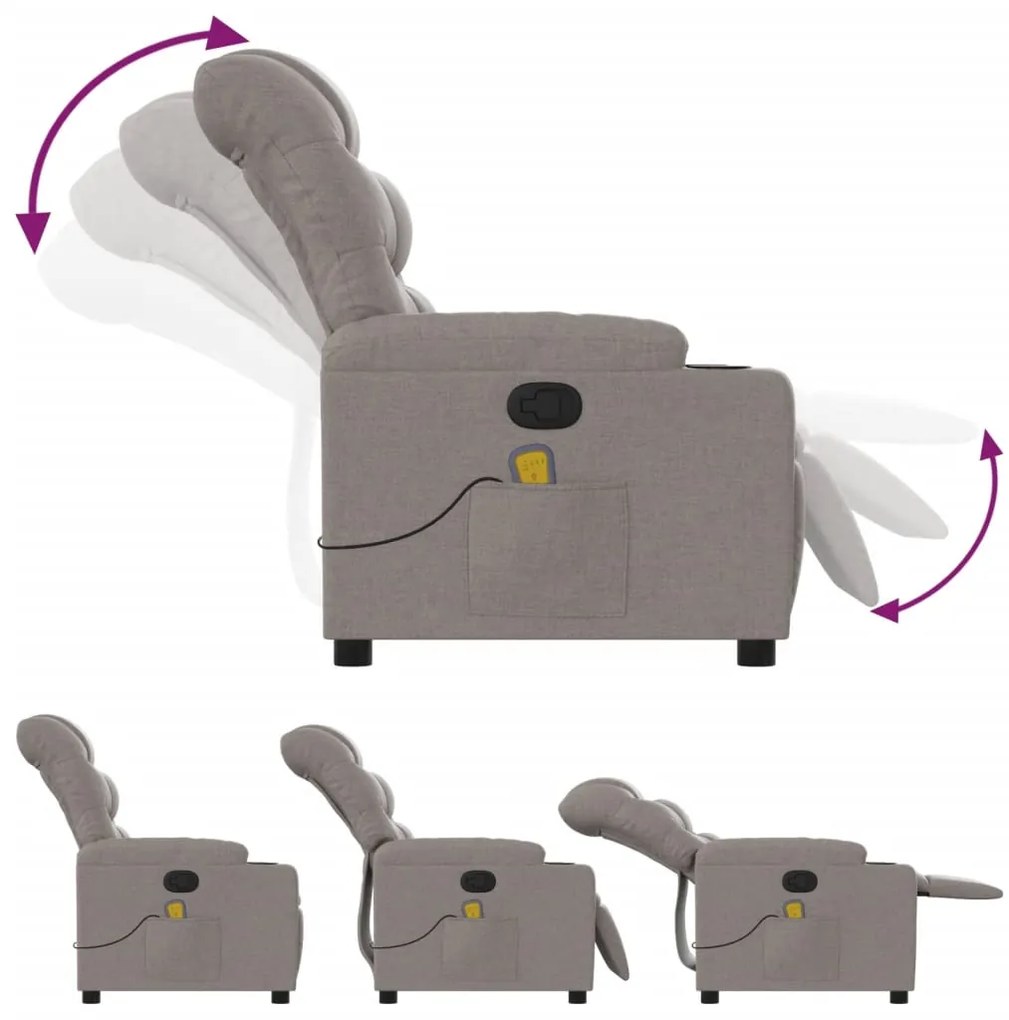 Poltrona de massagens reclinável tecido cinzento-acastanhado