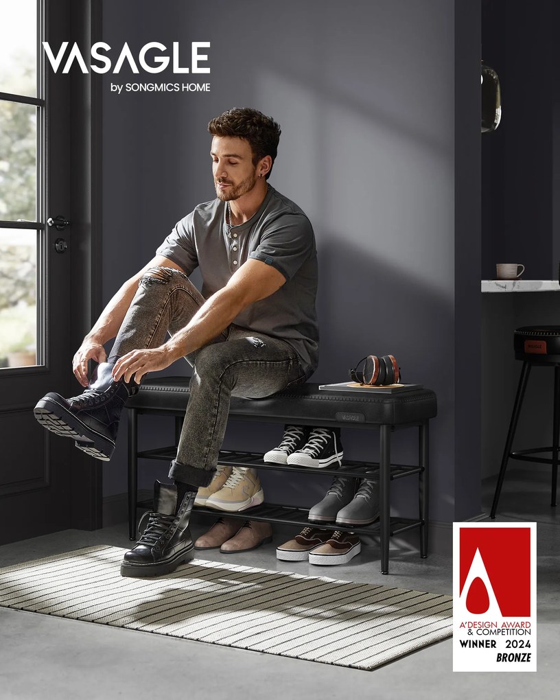 Banco para sapatos da coleção EKHO com costuras 30 x 100 x 50 cm Preto