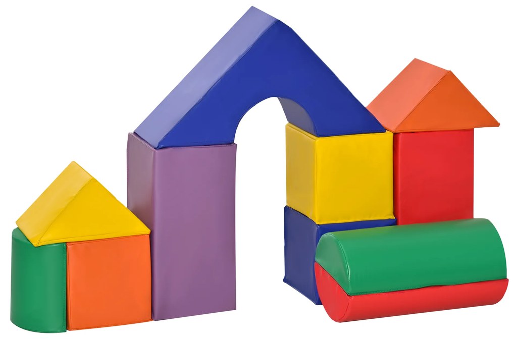 HOMCOM Conjunto de 11 Blocos de Espuma para Crianças Blocos de Contrução Brinquedo de Aprendizagem para Crianças 1-3 Anos 50x50x25 cm Multicor