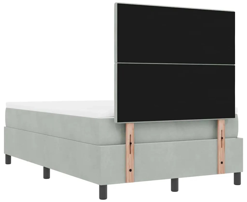 Cama Box com Colchão e Banco Cinza Claro 120x200 cm Veludo