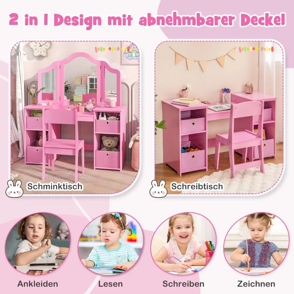 Mesa infantil com cadeira, quadro branco, armário de marcadores e quadro de avisos, conjunto de mesa e cadeira para estudantes a partir de 3 anos, branco