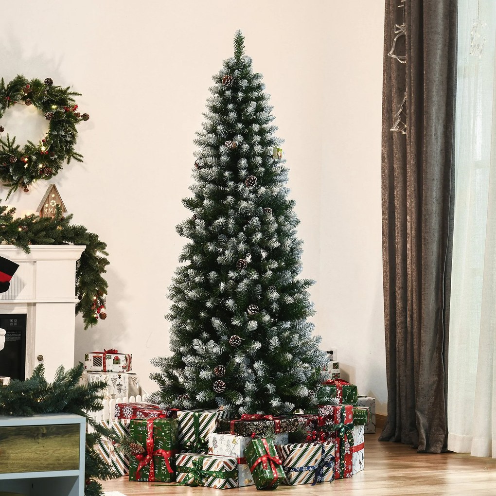 HOMCOM Árvore de Natal Artificial Ø75x180cm com 630 Ramas e 37 Pinhas Folhas de PVC Base Dobrável e Suporte Metálico Decoração de Natal para Interiores Verde