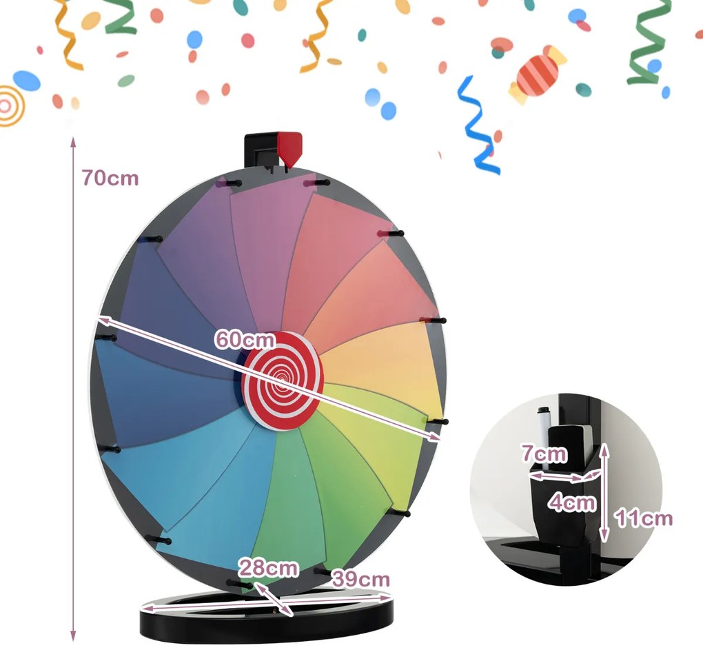Roleta da Sorte 24", 12 slots, roda de jogo da sorte com suporte para tripé, altura ajustável para festas e eventos Multicolorido