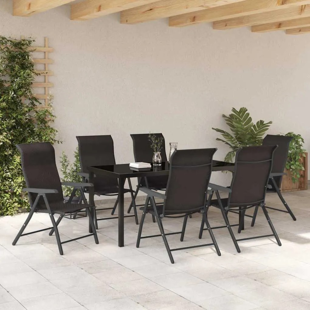 Conjunto de Jantar de Jardim 7 Peças em Rattan Poli Preto