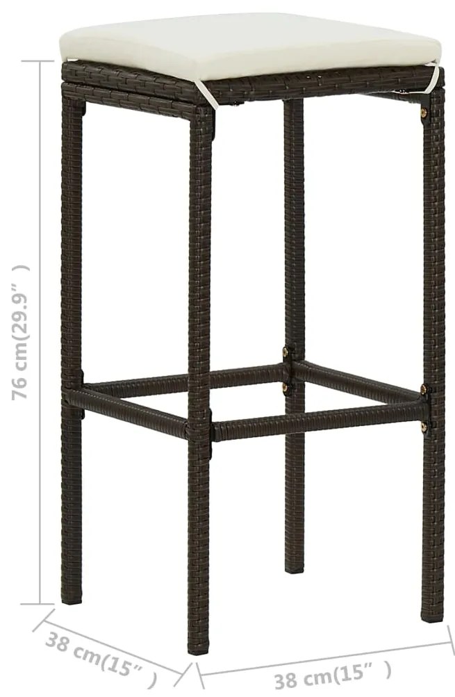 Bancos de bar com almofadões 4 pcs vime PE castanho