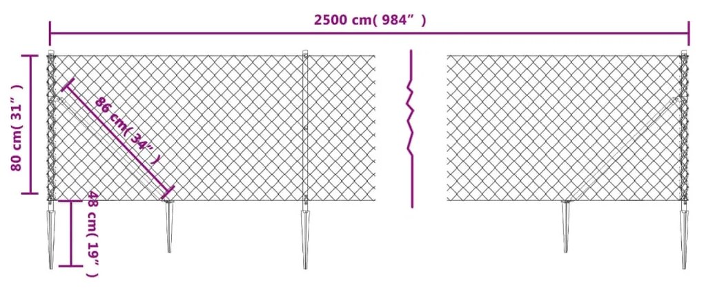 Cerca de arame com estacas de fixação 0,8x25 m antracite