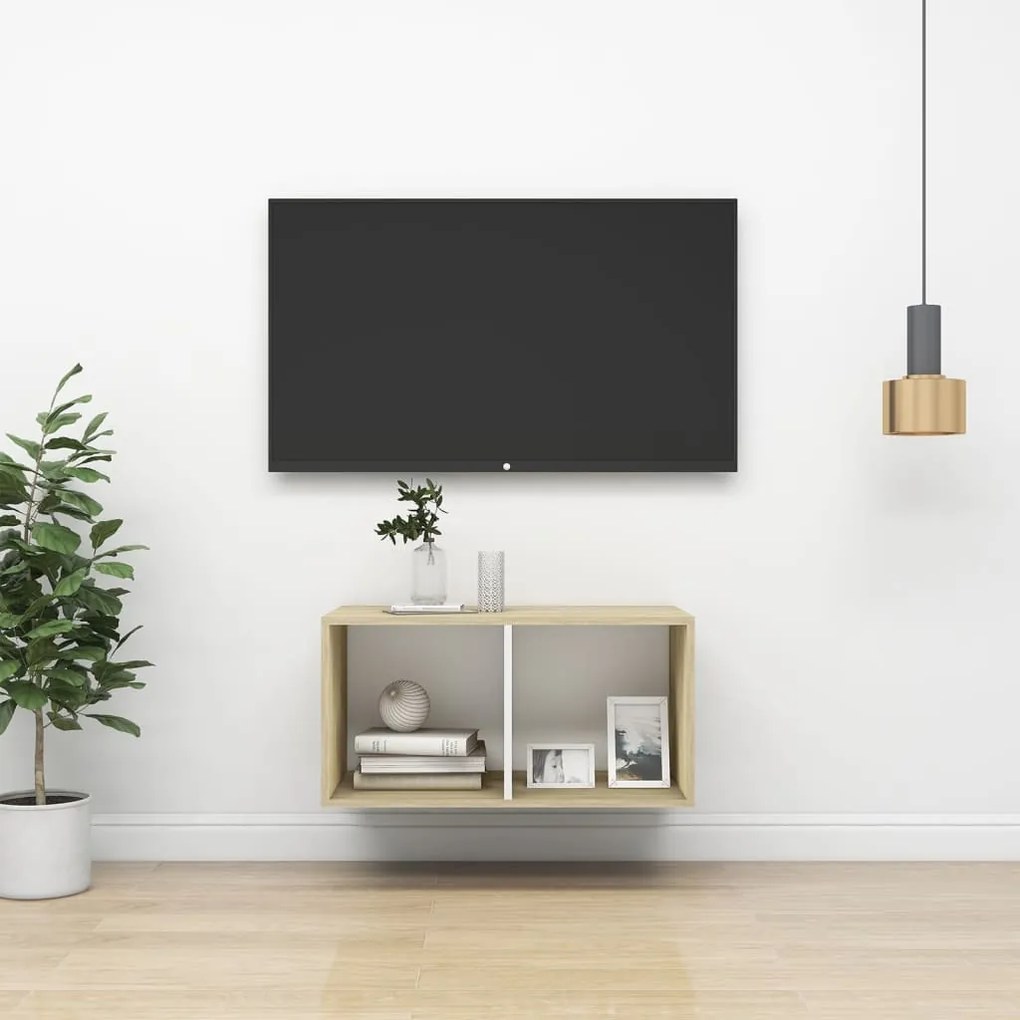 vidaXL Armário de parede para TV 37x37x72 cm branco e carvalho sonoma