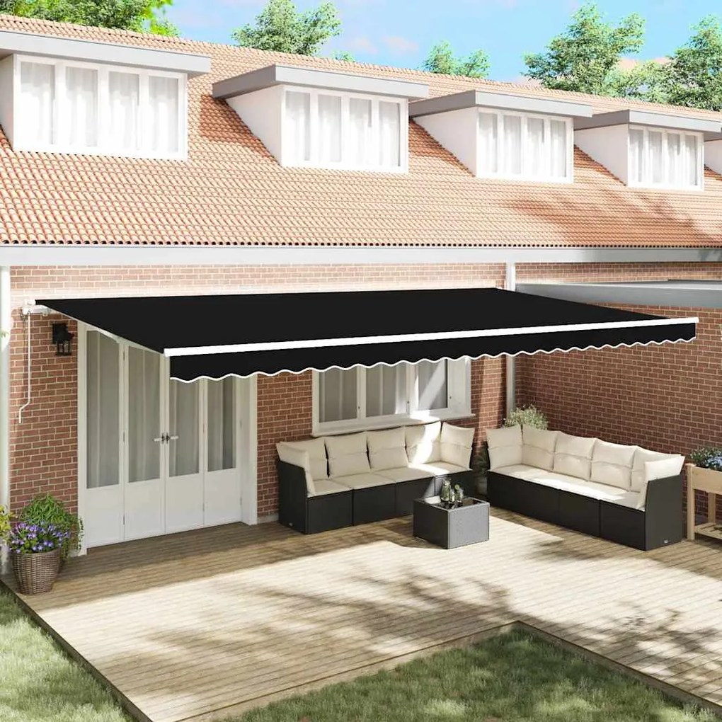 vidaXL Toldo Retrátil Manual Preto 600 × 300 cm tecido