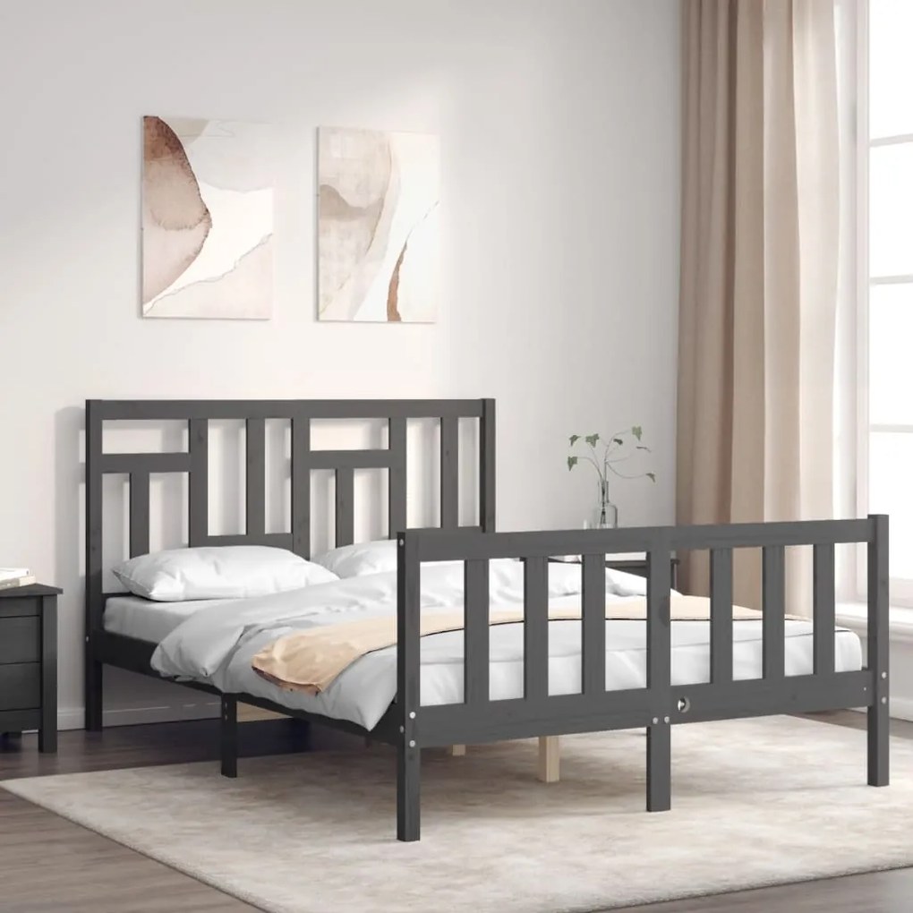 Estrutura de cama de casal c/ cabeceira madeira maciça cinzento