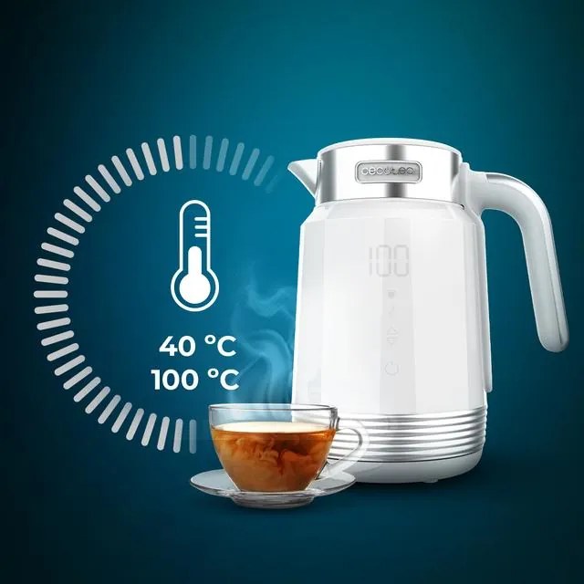 Jarro elétrico de água branca ThermoSense 600 Touch com capacidade de 1,7 litros, sem Bpa e 2200 W