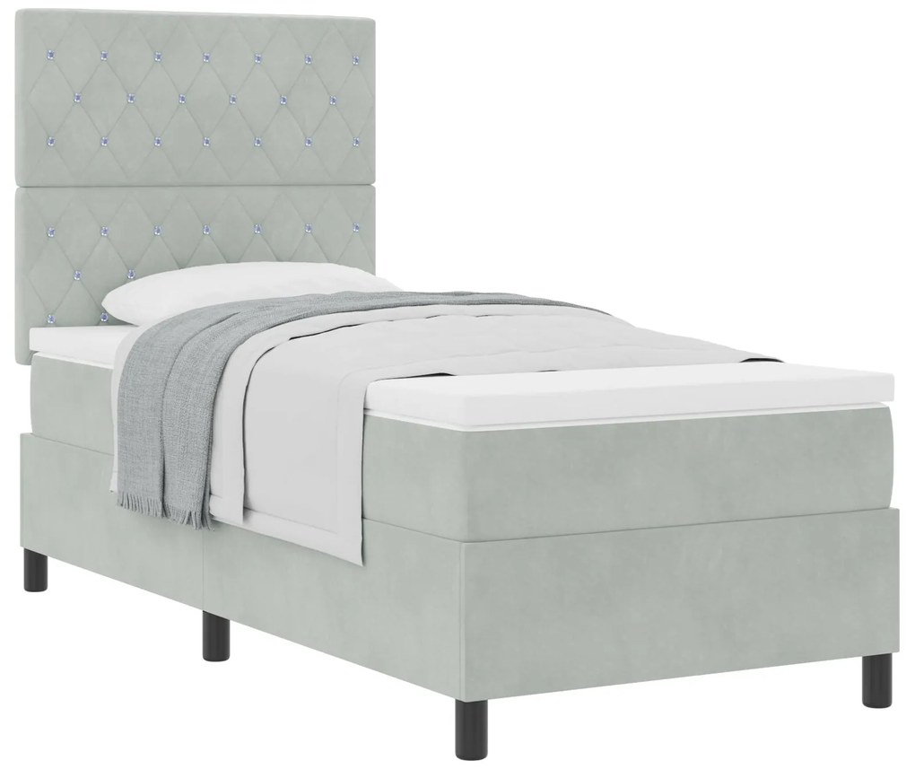 Cama Box Spring com Colchão Cinza Claro 90x200 cm Veludo