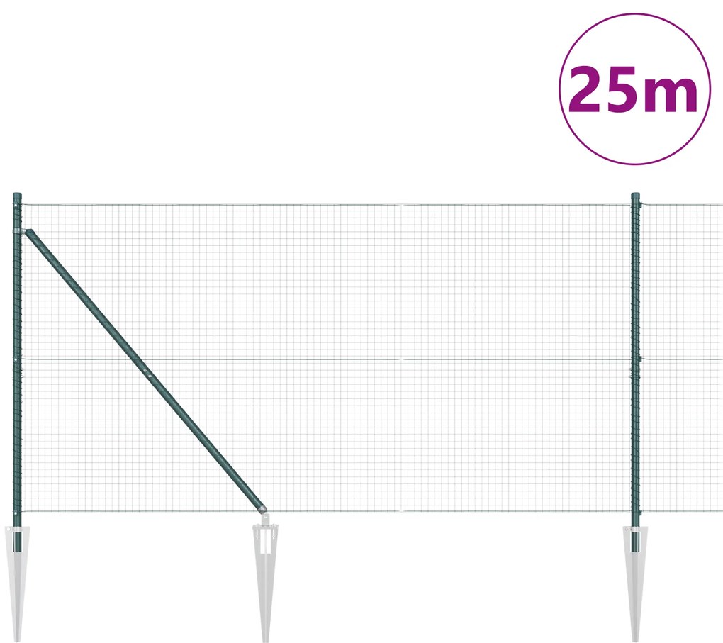 Cerca de Fio Soldado com 13 Postes de Estaca Verde 1,2x25 m Aço