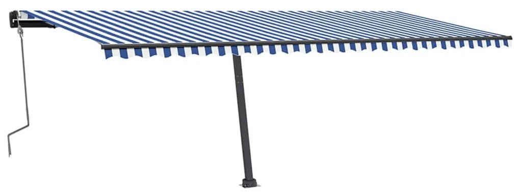 Toldo retrátil manual com LED 600x350 cm azul e branco