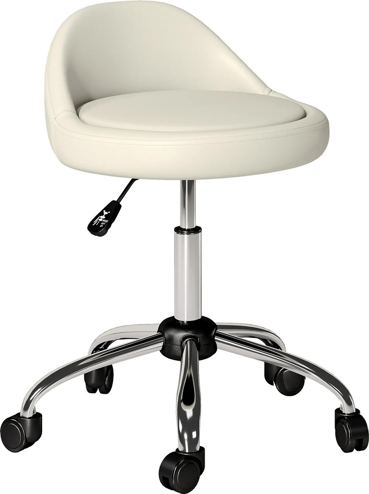 HOMCOM Banco com Rodas Banco Giratório com Altura Ajustável Cosmética Dentista Cabeleireiro Ø50x63-83 cm Branco | Aosom Portugal