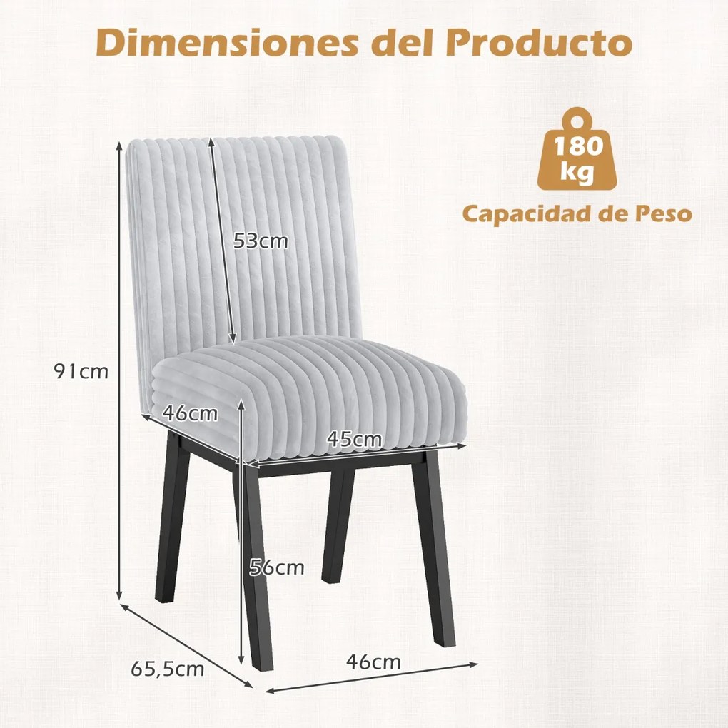 Conjunto de 2 cadeiras de jantar e cozinha (MESA NÃO INCLUIDA) , estofadas em tecido, assento e encosto acolchoados, pernas em madeira e borracha pret
