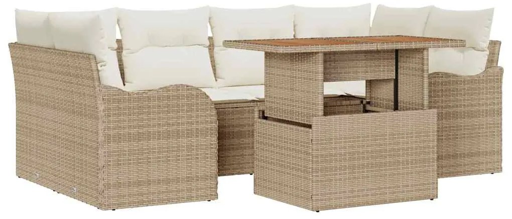 Conjunto de Sofá de Jardim 7 Peças com Almofadas Bege em Rattan Sintét
