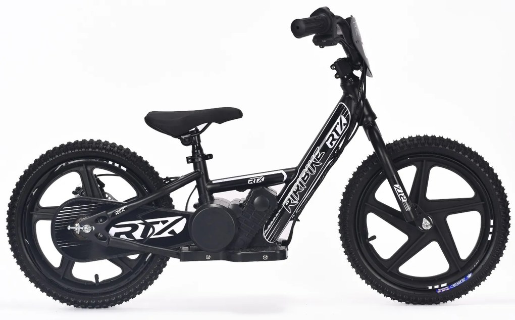 Bicicleta eléctrica para crianças RIRIBIKE RTX6 24V (16") bateria de lítio, motor de 250 watts, travão de disco, assento ajustável em PU macio Preta