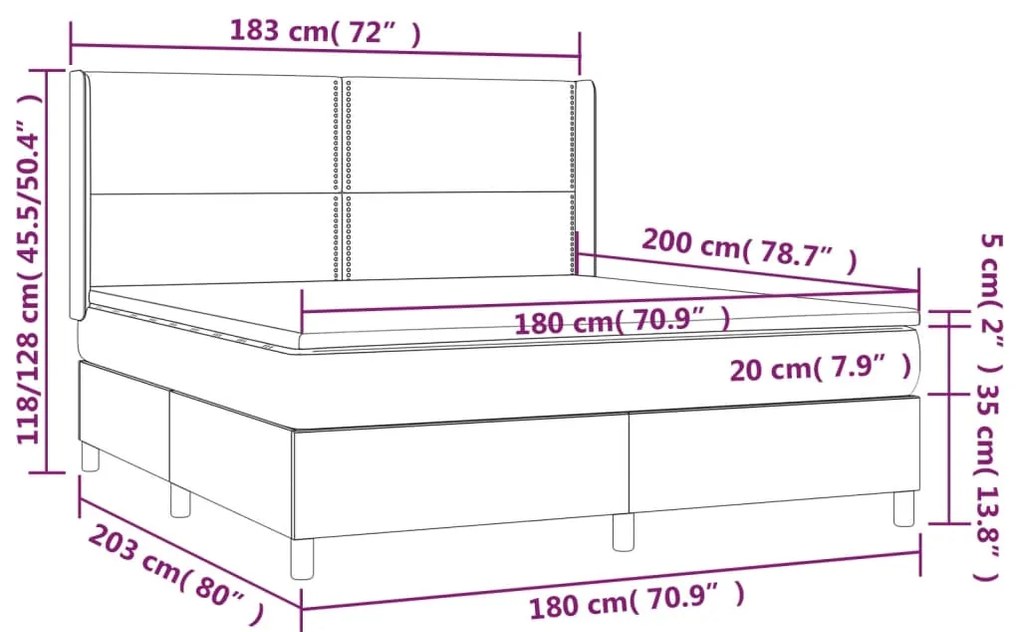 Cama box spring c/colchão/LED 180x200cm couro artif. cappuccino