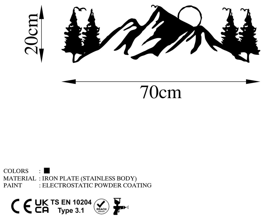 Acessório Decorativo de Parede Landscape 3 – Preto – 20 x 70 cm