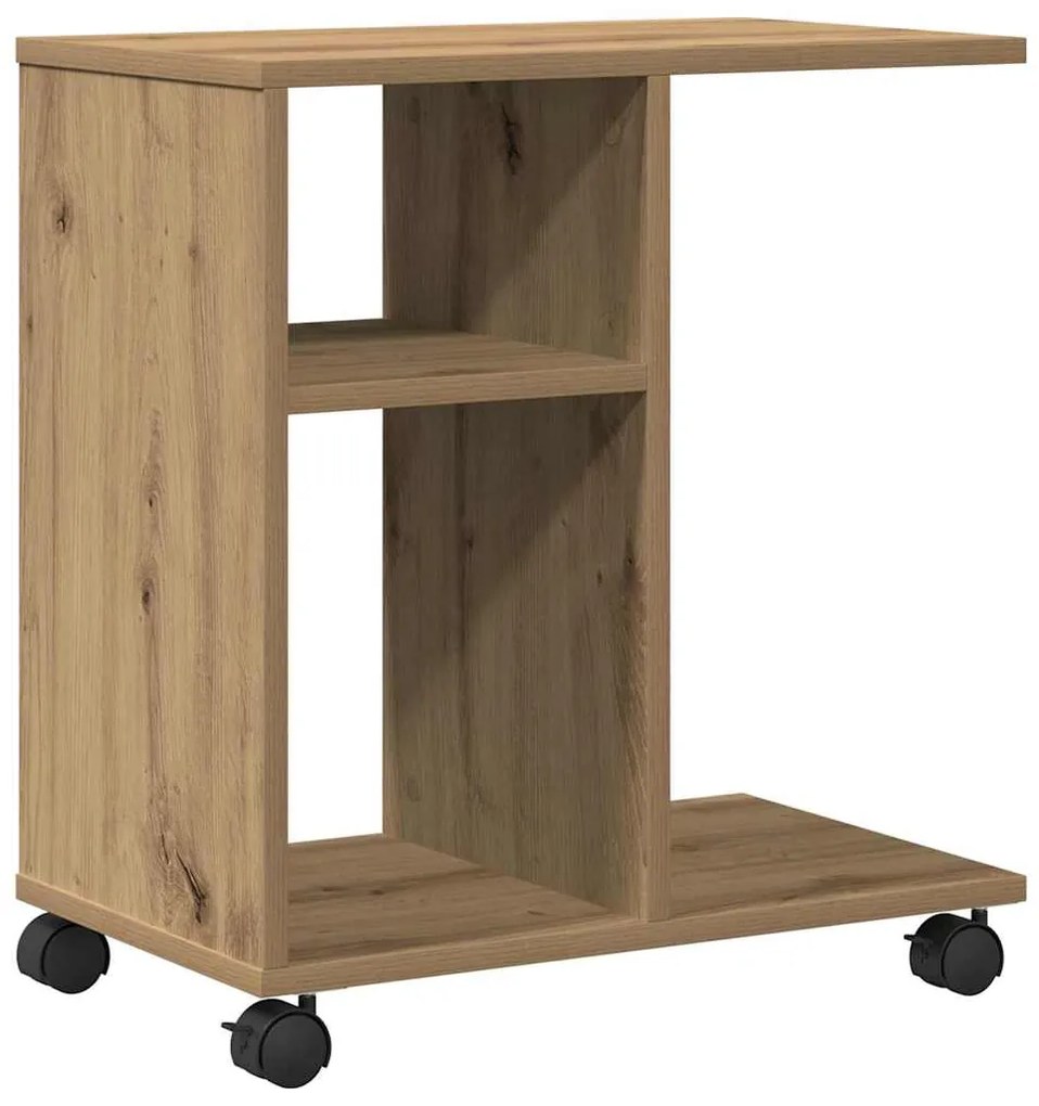Mesa lateral vidaXL com rodas em Carvalho Artisan 50x30x55 cm de Madei