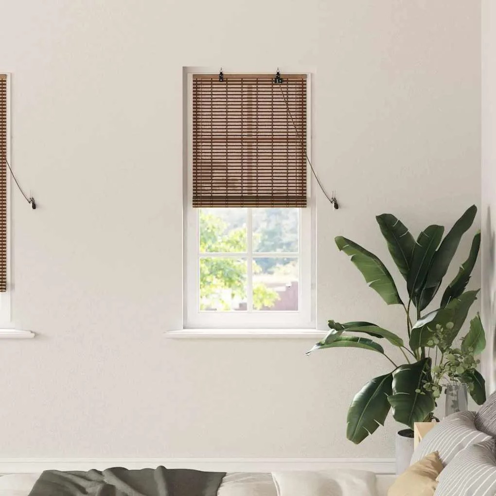 vidaXL Estores de rolo com cortinas Manual Castanho 60 x 220 cm Bambu
