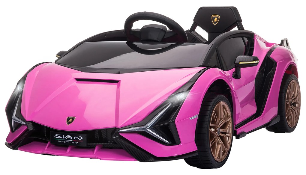 Carro Elétrico Lamborghini SIAN 12V para Crianças de 3-8 anos com Controlo Remoto Abertura da Porta Música MP3 USB e Faróis 108x62x40cm Rosa