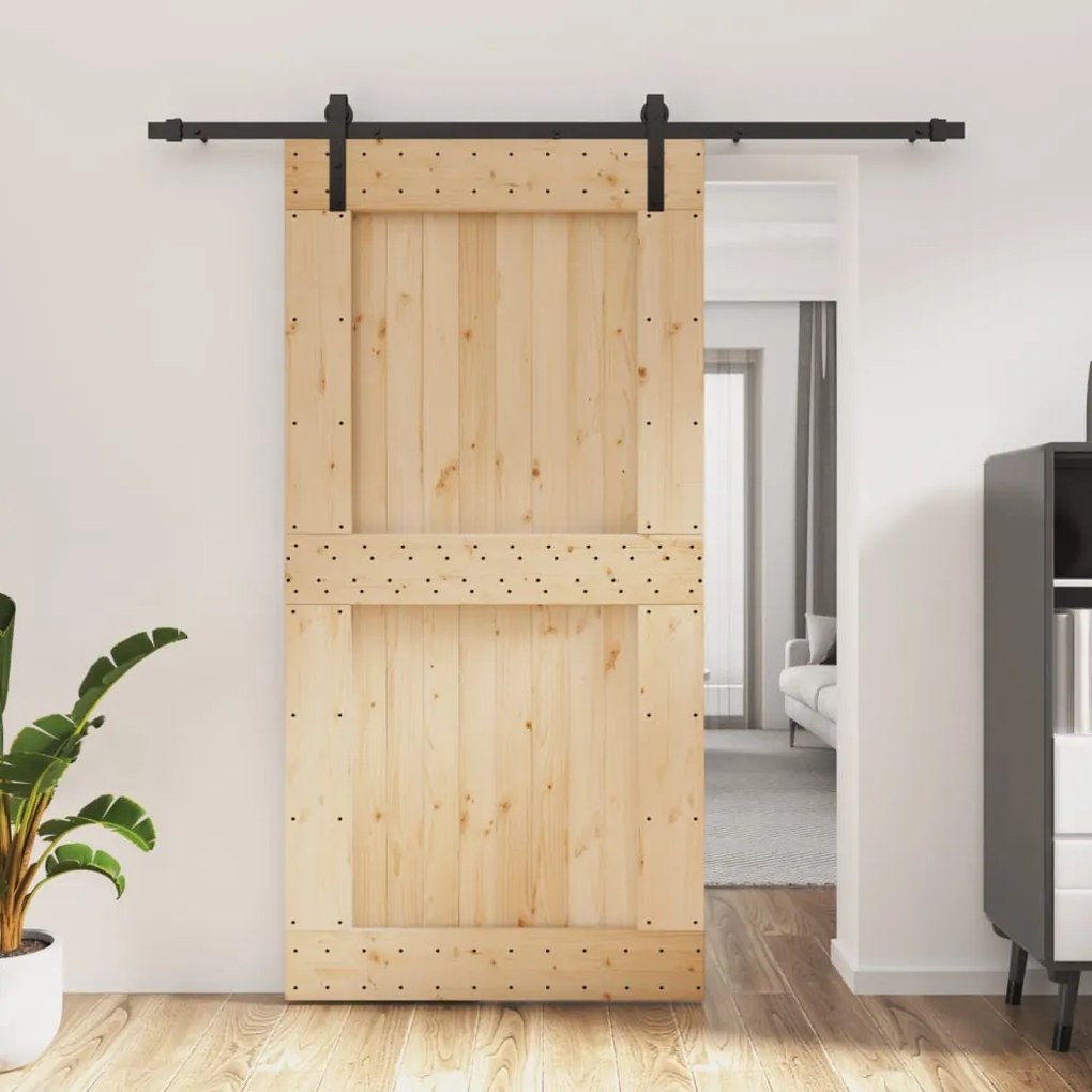 vidaXL Porta de correr c/ ferragens 100x210 cm madeira de pinho maciça