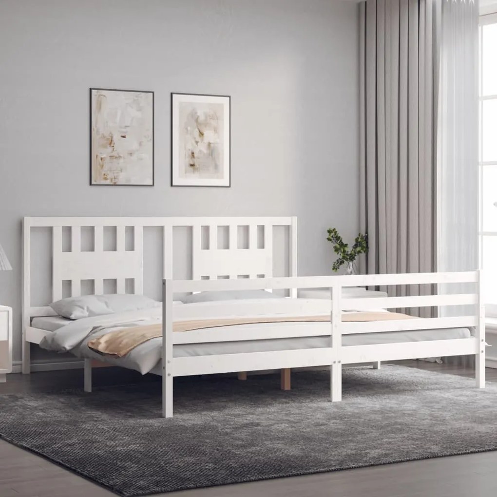 Estrutura cama Super King Size c/ cabeceira madeira branco