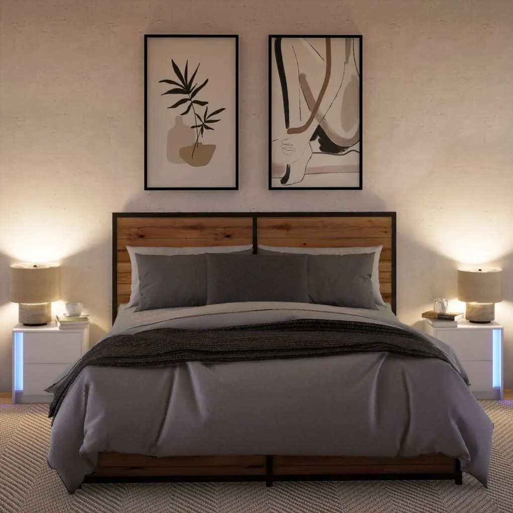 Mesas de cabeceira c/ luzes LED 2 pcs derivados madeira branco