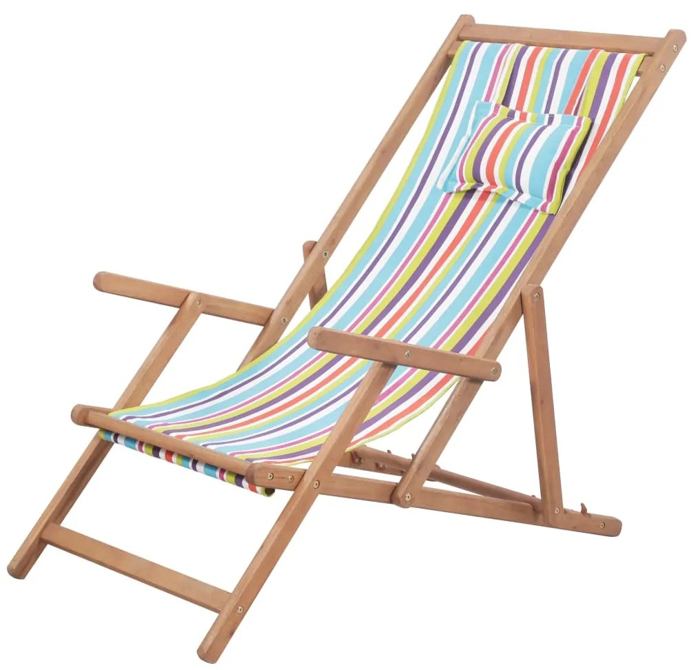 vidaXL Cadeira de praia dobrável tecido estrutura madeira multicolor