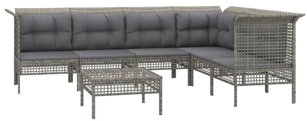 7 pcs conjunto lounge de jardim c/ almofadões vime PE cinzento