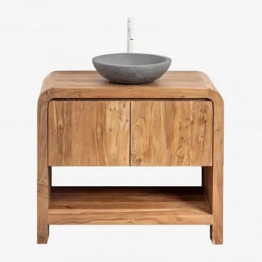 Conjunto De Móveis De Banheiro Em Madeira De Acácia Vacry Castanho Acácia & Cimento Cinzento Redondo Ø40 Cm Tarsis & Sem - Sklum