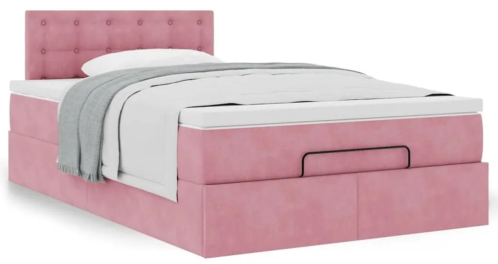 Estrutura de cama otomana com colchão 120x200 cm veludo rosa