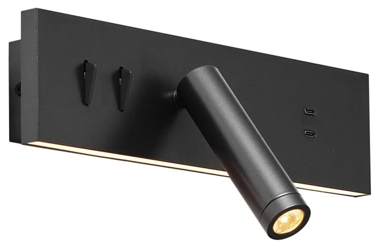 Candeeiro de parede preto ajustável com USB-C incl. LED - Modric Moderno