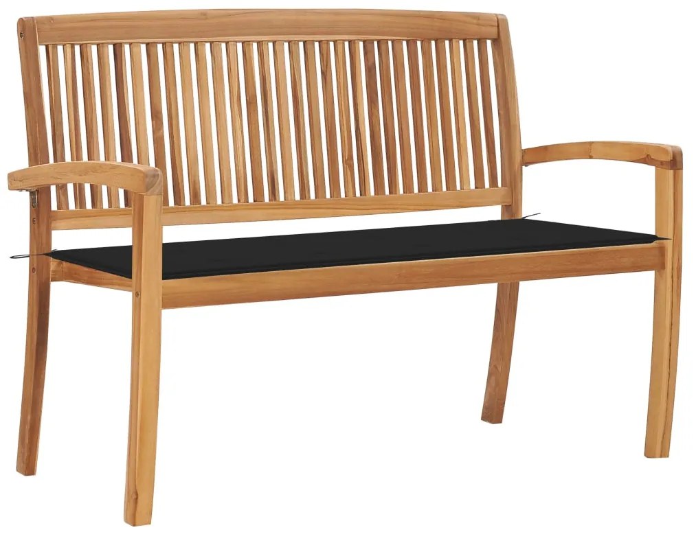 vidaXL Banco de jardim empilhável c/ almofadão 128,5 cm teca maciça