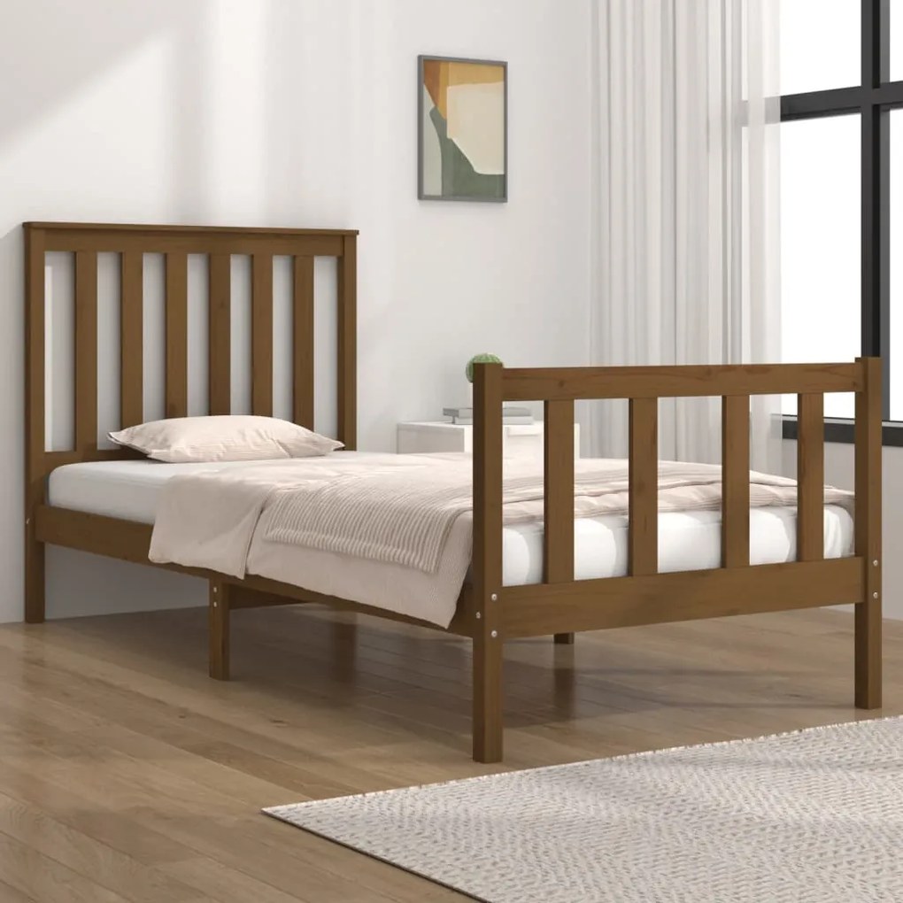 vidaXL Estrutura de cama solteiro 90x190 cm pinho maciço castanho mel