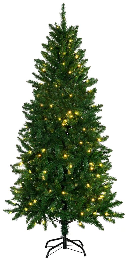HOMCOM Árvore de Natal Artificial Altura 180cm Ignífugo com 714 Ramos 200 Luzes LED IPX2 8 Modos Folhas de PVC Base Dobrável e Suporte Metálico Decoração de Natal para Interiores Verde