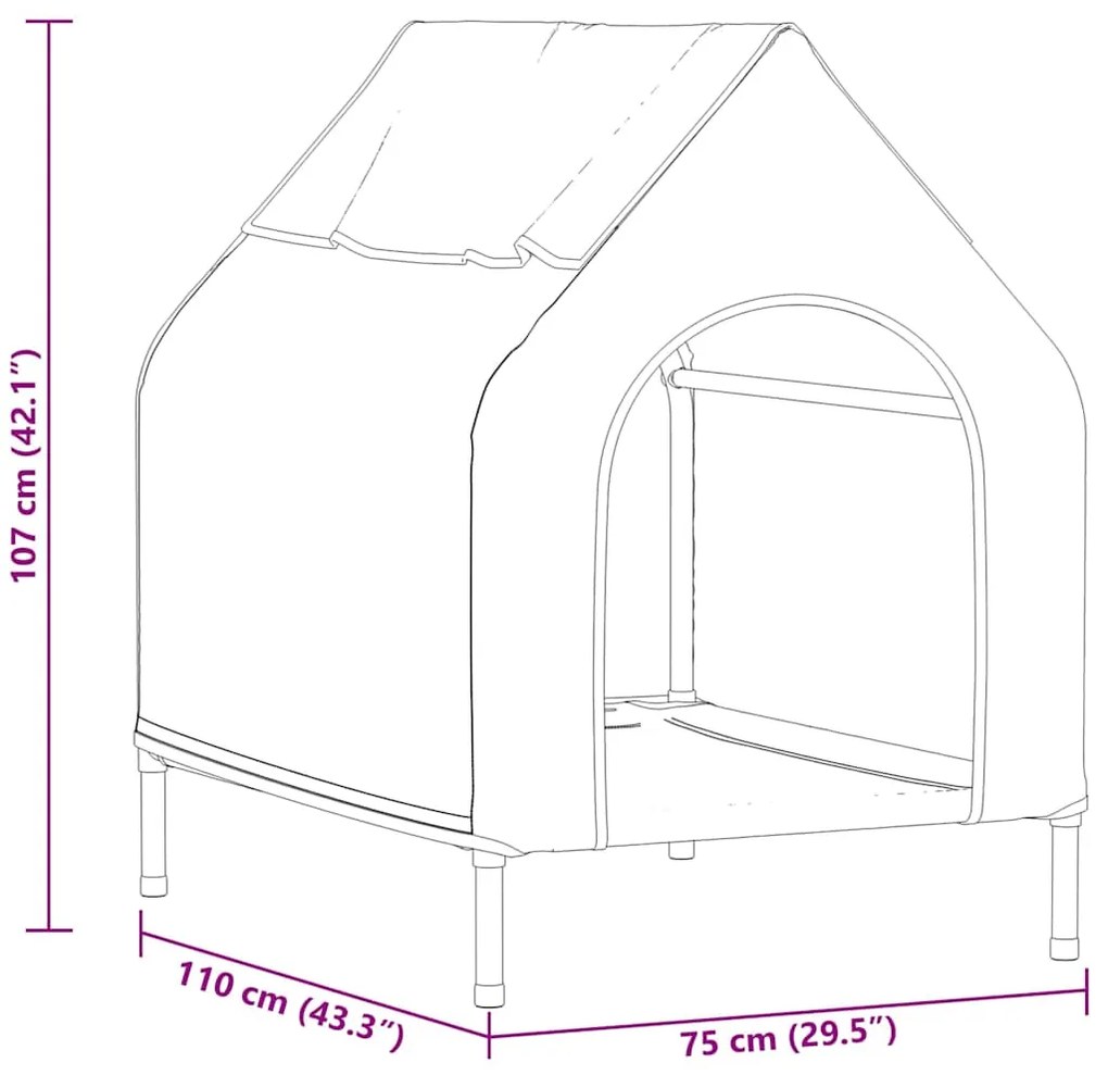 Casa para Cão Preto Tecido Oxford e Aço
