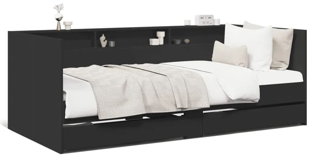 vidaXL Sofá-cama com gavetas sem colchão 90x190 cm preto