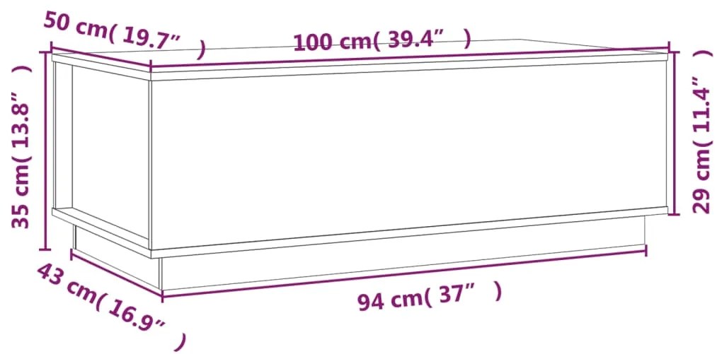 Mesa de centro 100x50x35 cm pinho maciço cinza