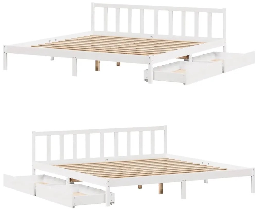 Cama sem colchão 200x200 cm madeira de pinho maciça branco