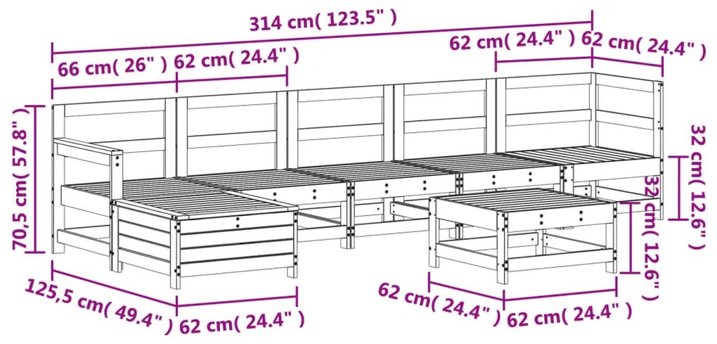 7 pcs conjunto lounge de jardim pinho maciço