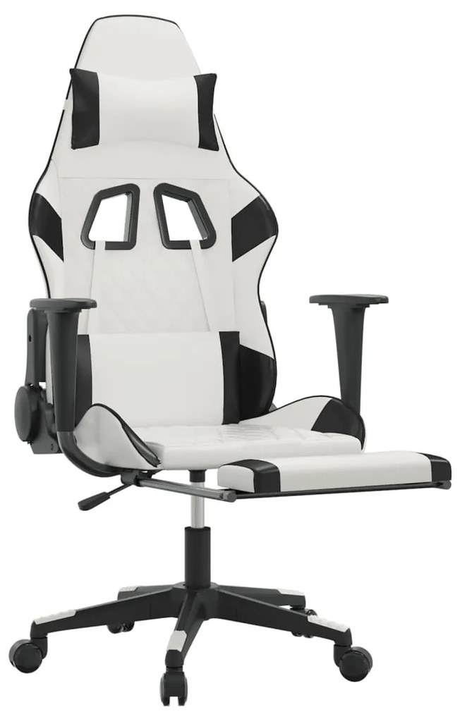 Cadeira gaming c/ apoio p/ pés couro artificial preto e branco