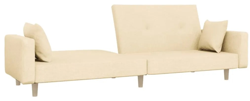 Sofá-cama 2 lugares com duas almofadas tecido cor creme