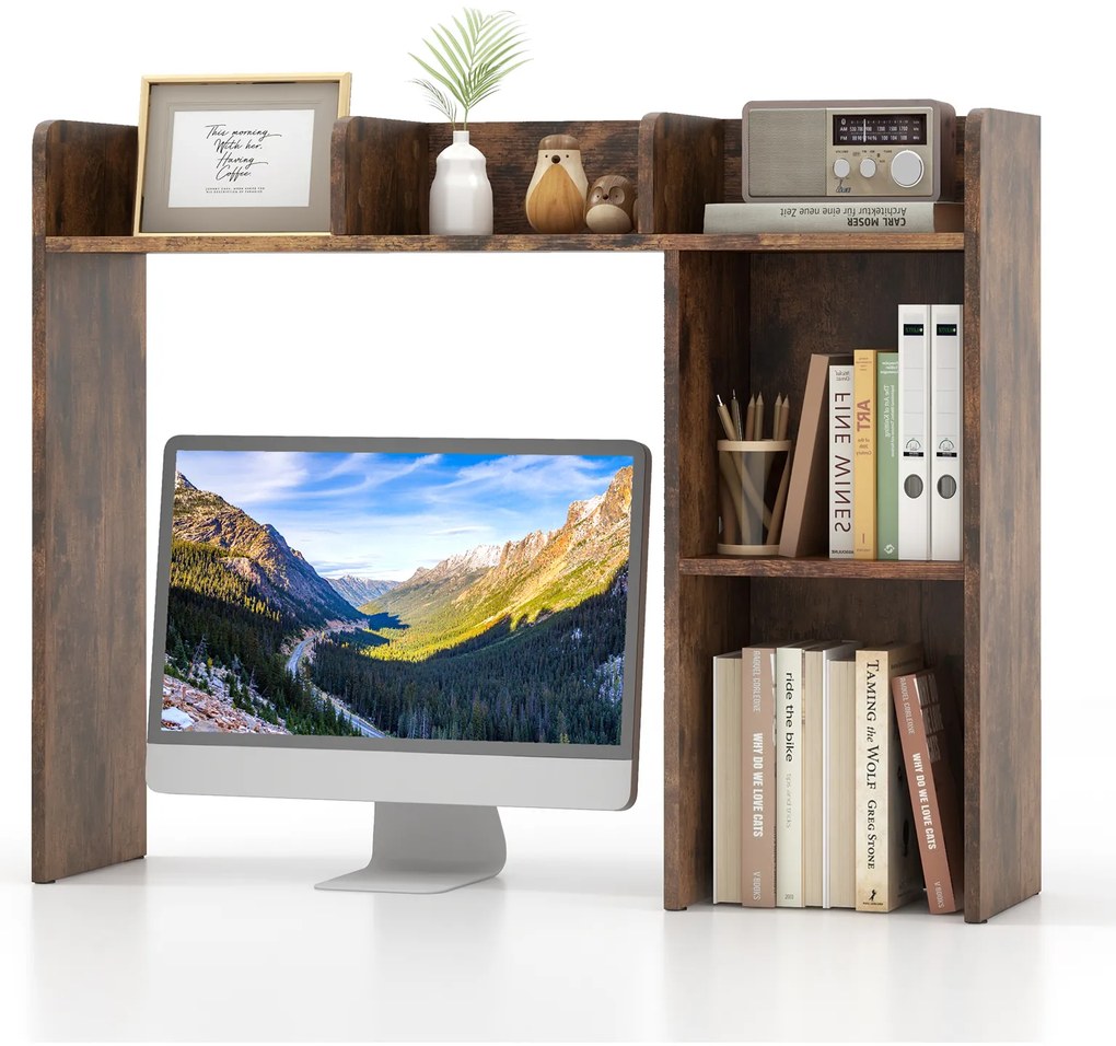 Estante de mesa multifuncional de 3 níveis com 4 prateleiras - Natural