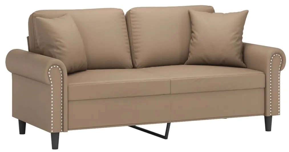 Sofá 2 lugares + almofadas 140 cm couro artificial cappuccino