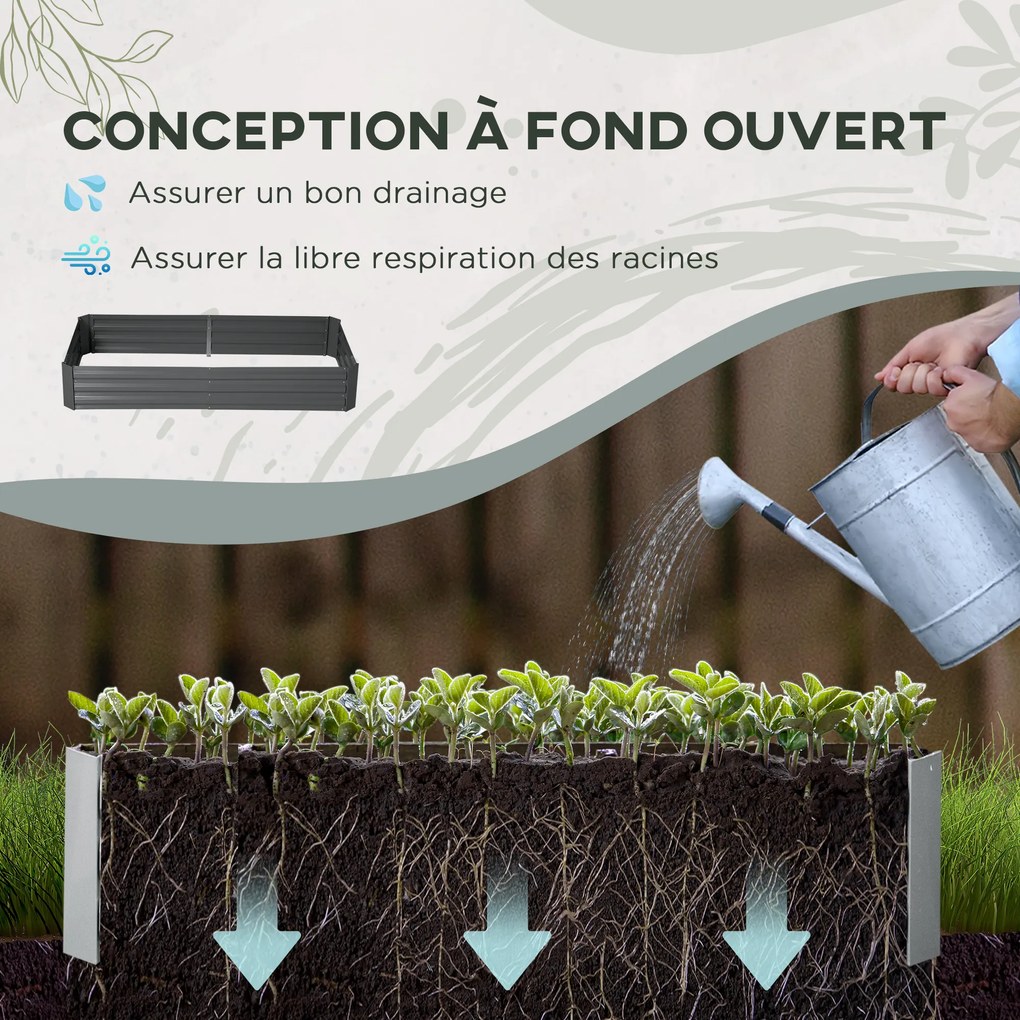 Floreira retangular de metal com suportes para tomates e plantas trepadeiras, 180 x 90 x 29,5 cm
