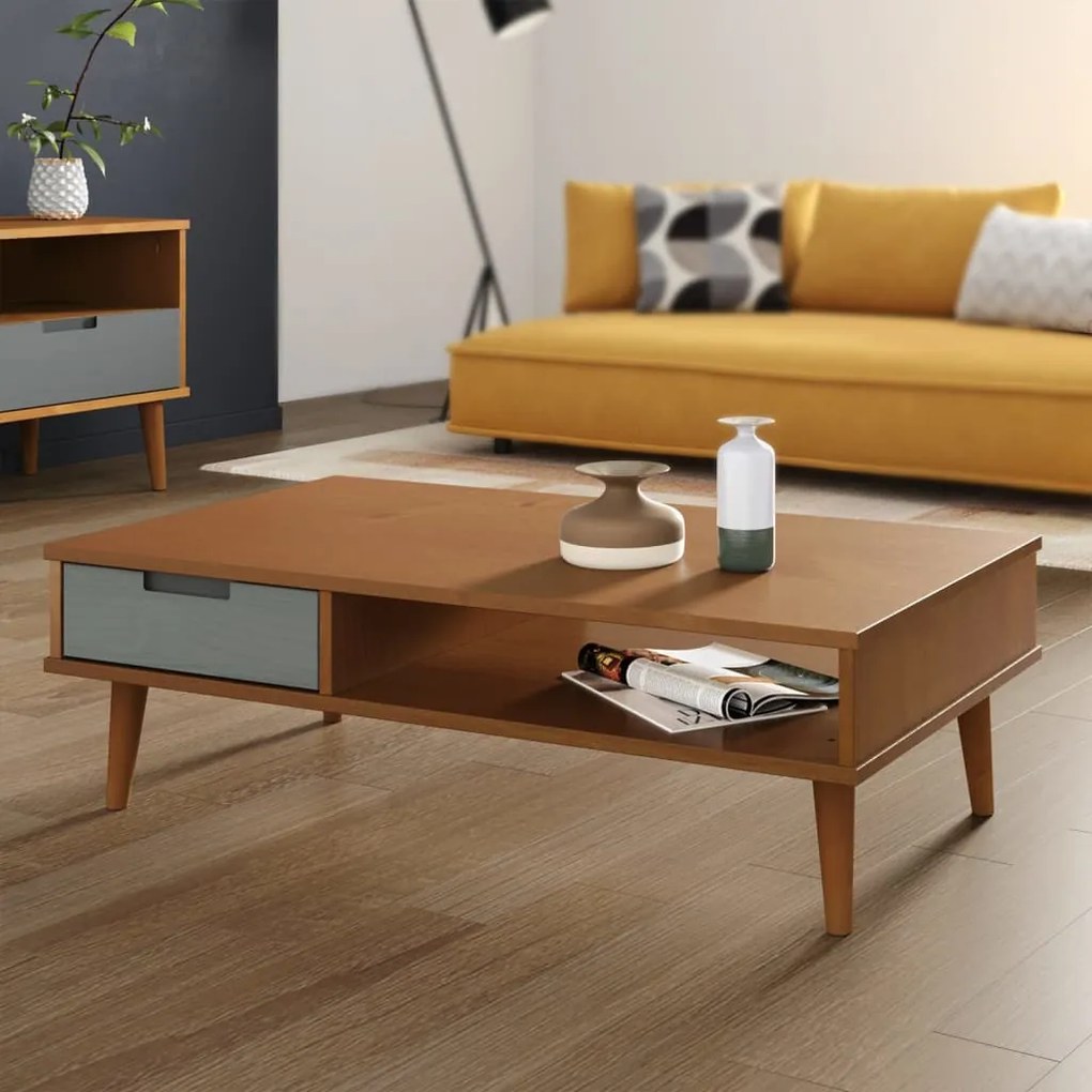 350528 vidaXL Mesa de centro MOLDE 100x55x31 cm pinho maciço castanho